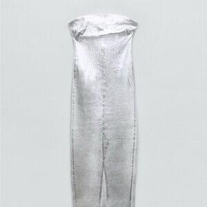 Zara Glamorous Silver Metallic Tube Dress Size Medium